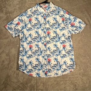 Denim & Flower Tropical Button Down Shirt Men’s XL White Short Sleeve Shirt
